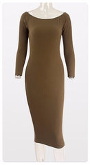 Long-Sleeve Off-The-Shoulder Slash Neck Sexy Knitted Bandage Dress