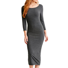 Long-Sleeve Knee-Length Round-Neck Midi Autumn Bodycon Bandage Dress