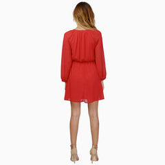 Long-Sleeve Waist-Elastic V-Neck Frock-Style Chiffon Bandage Dress