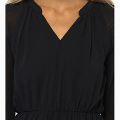 Long-Sleeve Waist-Elastic V-Neck Frock-Style Chiffon Bandage Dress