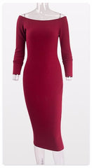 Long-Sleeve Off-The-Shoulder Slash Neck Sexy Knitted Bandage Dress