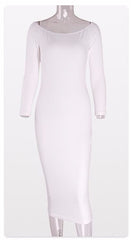 Long-Sleeve Off-The-Shoulder Slash Neck Sexy Knitted Bandage Dress