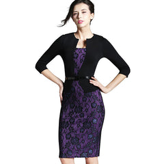 Faux Jacket Brief Elegant Patterns Work 3/4 Sleeve Bandage Dress