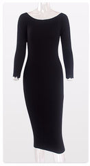 Long-Sleeve Off-The-Shoulder Slash Neck Sexy Knitted Bandage Dress