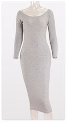 Long-Sleeve Off-The-Shoulder Slash Neck Sexy Knitted Bandage Dress