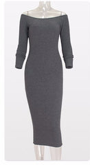 Long-Sleeve Off-The-Shoulder Slash Neck Sexy Knitted Bandage Dress