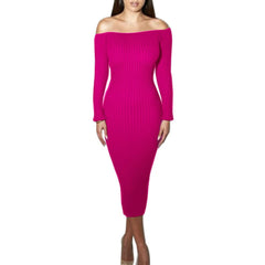 Long-Sleeve Off-The-Shoulder Slash Neck Sexy Knitted Bandage Dress