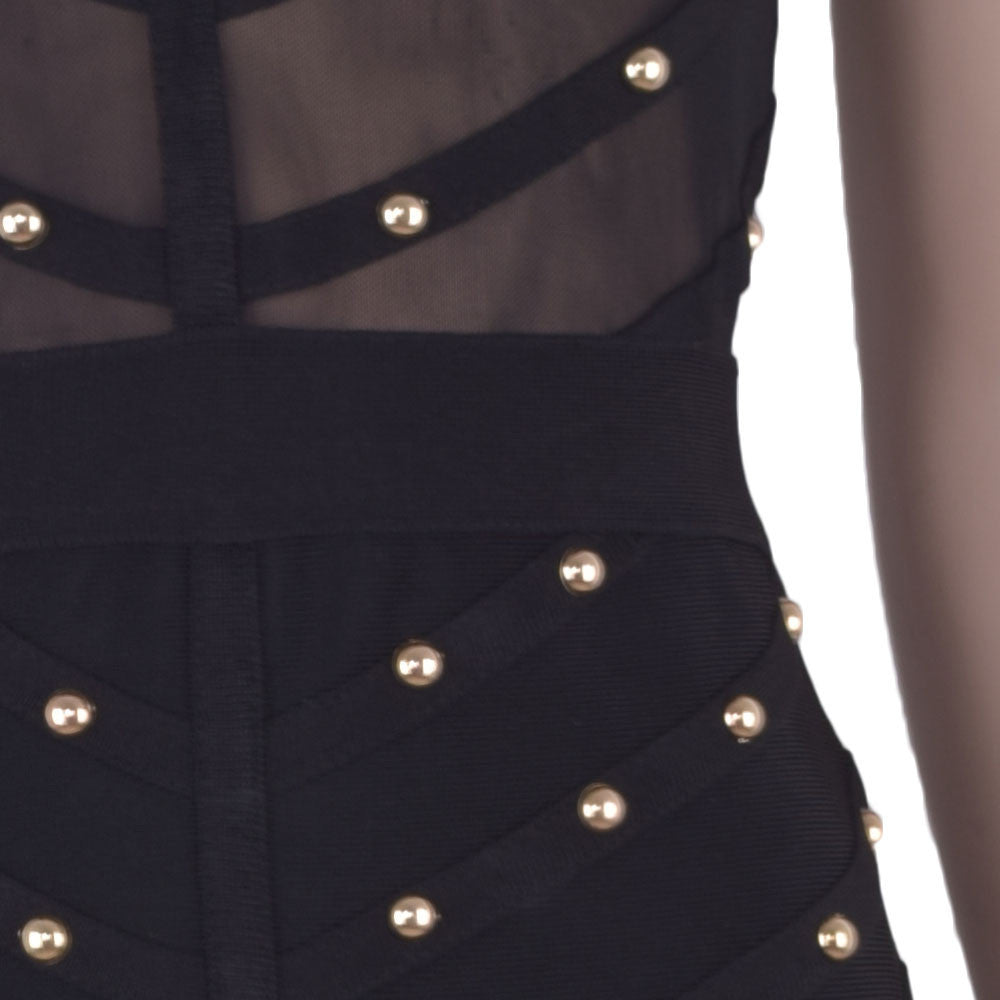 Studded Mesh Nail-Beaded Sleeveless Round-Neck Cocktail Bandage Dress Dresskick Fashion Store Studded Mesh Nail-Beaded Sleeveless Round-Neck Cocktail Bandage Dress Dresskick Fashion Store