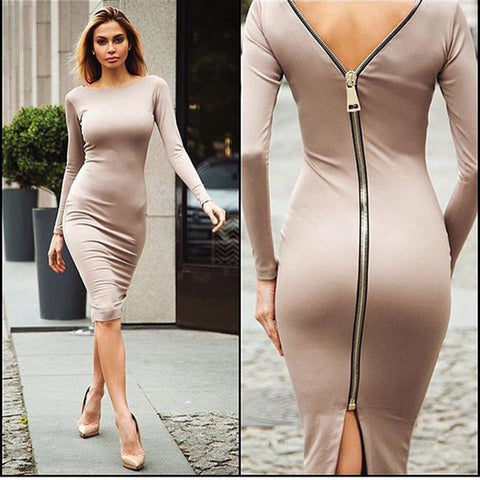 Bodycon Sheath LBD Long-Sleeve Crewneck Cocktail Party Bandage Dress