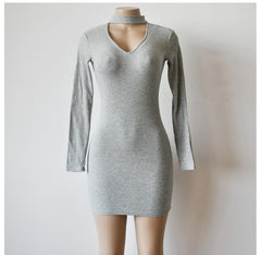 Halter V-Neck Long Sleeve Knitted Slim Party Winter Bandage Dresses