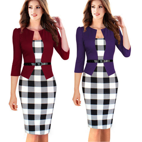 Faux Jacket Brief Elegant Patterns Work 3/4 Sleeve Bandage Dress