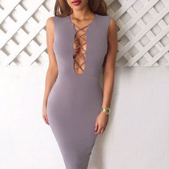 Hollow Out Sleeveless Knee-Length Cocktail Bodycon Bandage Dress