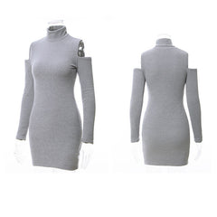 Turtleneck Off-The-Shoulder Full-Sleeve Bodycon Winter Bandage Dress