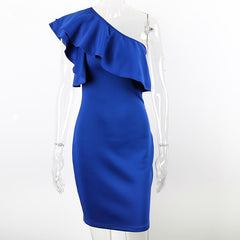 Ruffles One Shoulder Sleeveless Mini Party Bodycon Bandage Dress