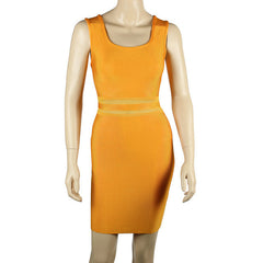 'Jessica Burciaga' Sleeveless Orange Mesh Celebrity Bandage Dress