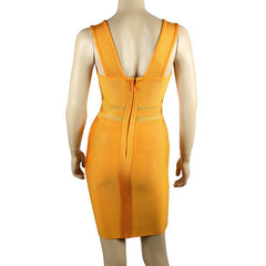 'Jessica Burciaga' Sleeveless Orange Mesh Celebrity Bandage Dress