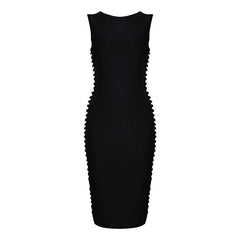 Side Weave Round-Neck Sleeveless Midi Day-Out Bandage Dress