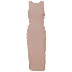 Side Weave Round-Neck Sleeveless Midi Day-Out Bandage Dress