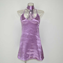 Deep V-Neck Crisscross Open Back A-Line Silk Satin Sexy Bandage Dress