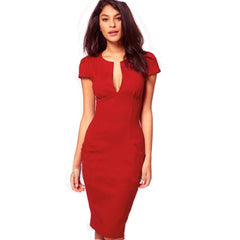 V-Neck Short-Sleeve Knee-Length Celebrity Style Bodycon Bandage Dress