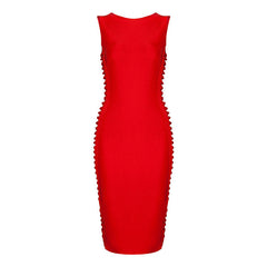 Side Weave Round-Neck Sleeveless Midi Day-Out Bandage Dress