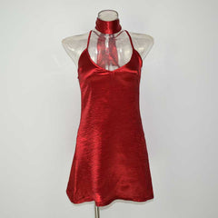 Deep V-Neck Crisscross Open Back A-Line Silk Satin Sexy Bandage Dress